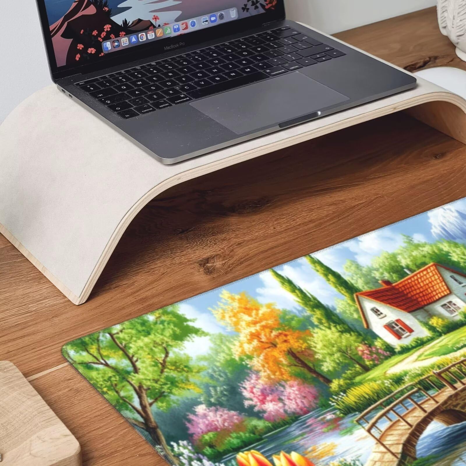 Zielona podkładka pod mysz XXL krajobraz mata na biurko 1600 x 800 x 3 mm zmywalna podkładka do gier na laptopa, z antypoślizgową gumową podstawą do gier, PC, pracowników biurowych Y1357