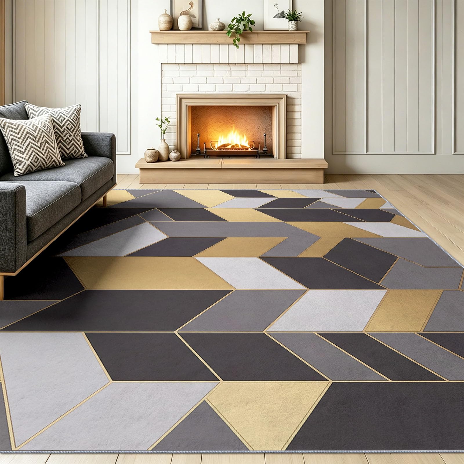 Geometrie Raute Sechseck Fischgräten Kinderzimmer Teppich, Modern Industriell Stil, Deko-Teppiche für Wohnzimmer Esszimmer Schlafzimmer Küche, 80 x 150 cm Dunkel
