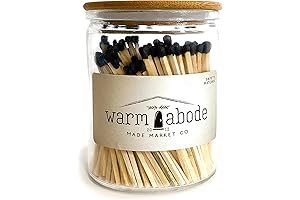 Made Market Co. Black Glass Matchstick Holder with 160 Wood Colored Tip Safety Matches