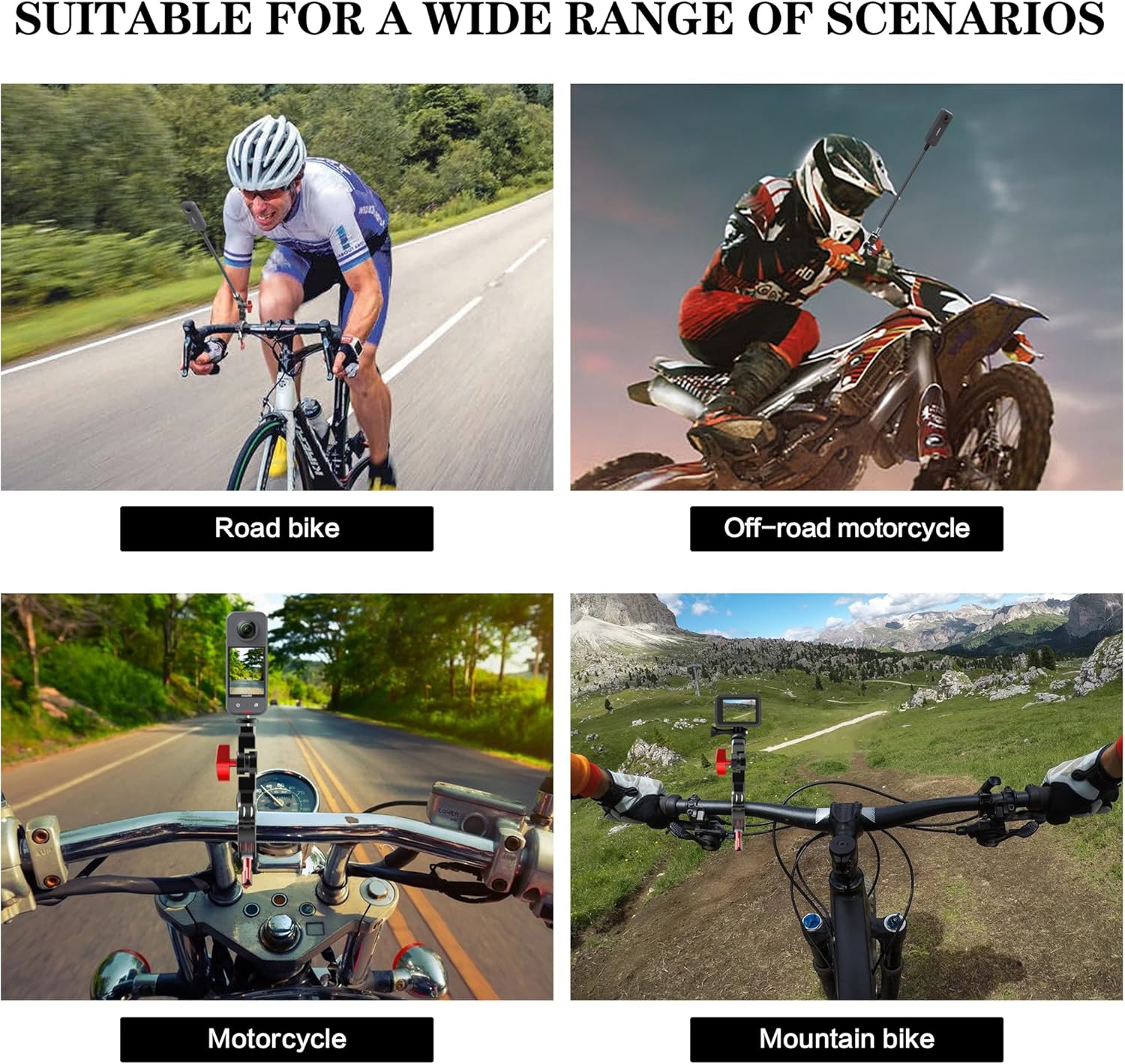 Bike Motorcycle Handlebar Mount for Insta360 X5, DJI Osmo 360, Third-Person Bike Handlebar Selfie Stick Mount with Ratchet Interface for Insta360 X5 X4, GoPro, Perfect for Shooting Bike Video