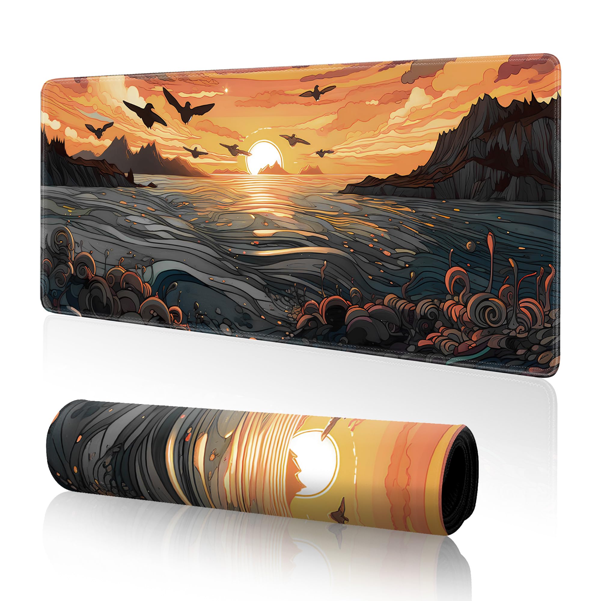 Tappetino per mouse da gioco con onde del mare giapponesi, tappetino per mouse da scrivania, 80 x 30 cm, tappetino per mouse per scrivania, tastiera estesa, tappetino per mouse XL con base antiscivolo