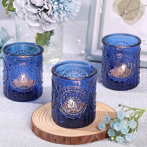 Miniatura 6 de 36 portavelas votivas azules, portavelas de té para bodas, fiestas, decoración del hogar, candelabros de cristal, votivas azules para bodas, centros