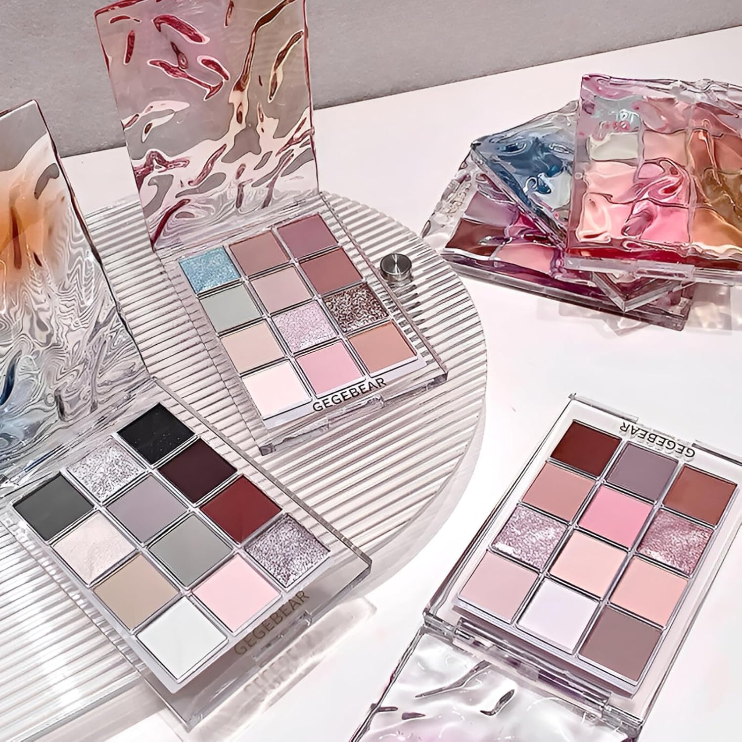 Gege Bear Water Ripple Colorful Eyeshadow Palette | Glitter Shimmer Matte Multi-Finish | Create Charming Layered Eye Looks | 12-Color Eye Makeup Palette | Soft Pastel Pink Brown Gray Shades | Easy Blending No-Fallout Application | Affordable Luxury Eyeshadow for Teens and Women (01#Palette, 800mgX12)-image-26