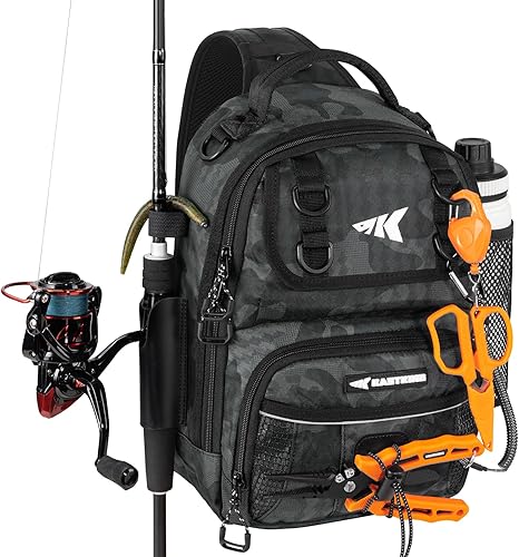 KastKing Bolsa de Pesca con Eslinga BaitSpace, Mochila de Pesca con Soporte para Caña y Bebidas, Bolsa de Aparejos para Equipo de Pesca