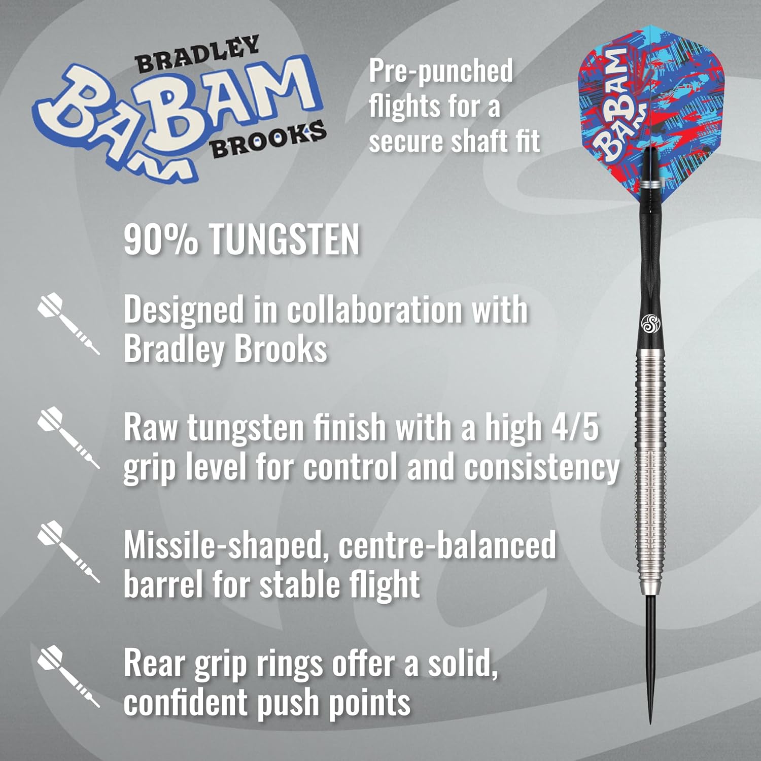 Shot! Pro Series Bradley Brooks Gen 2 Steel Tip Darts Set 90% Tungsten Barrels Handcrafted Professional Dart Set & Flights Made in New Zealand, Metal Tip for Bristle Dartboard