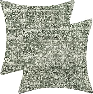 Amazon.com: Boho Pillow Covers 18x18 Set of 2, Olive Green and Grey Bohemian Carpet Pattern ...
