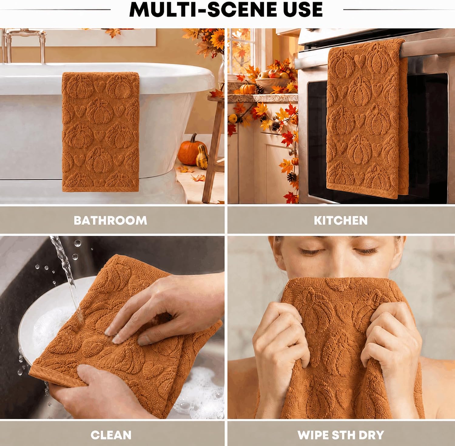 Artoid Mode 1 Pc Caramel 3D Heart Pumpkin Jacquard Fall Hand Towels for Bathroom, 100% Cotton Soft Absorbent Bathroom Decor Towels, 13.7 x 29.5 Inch