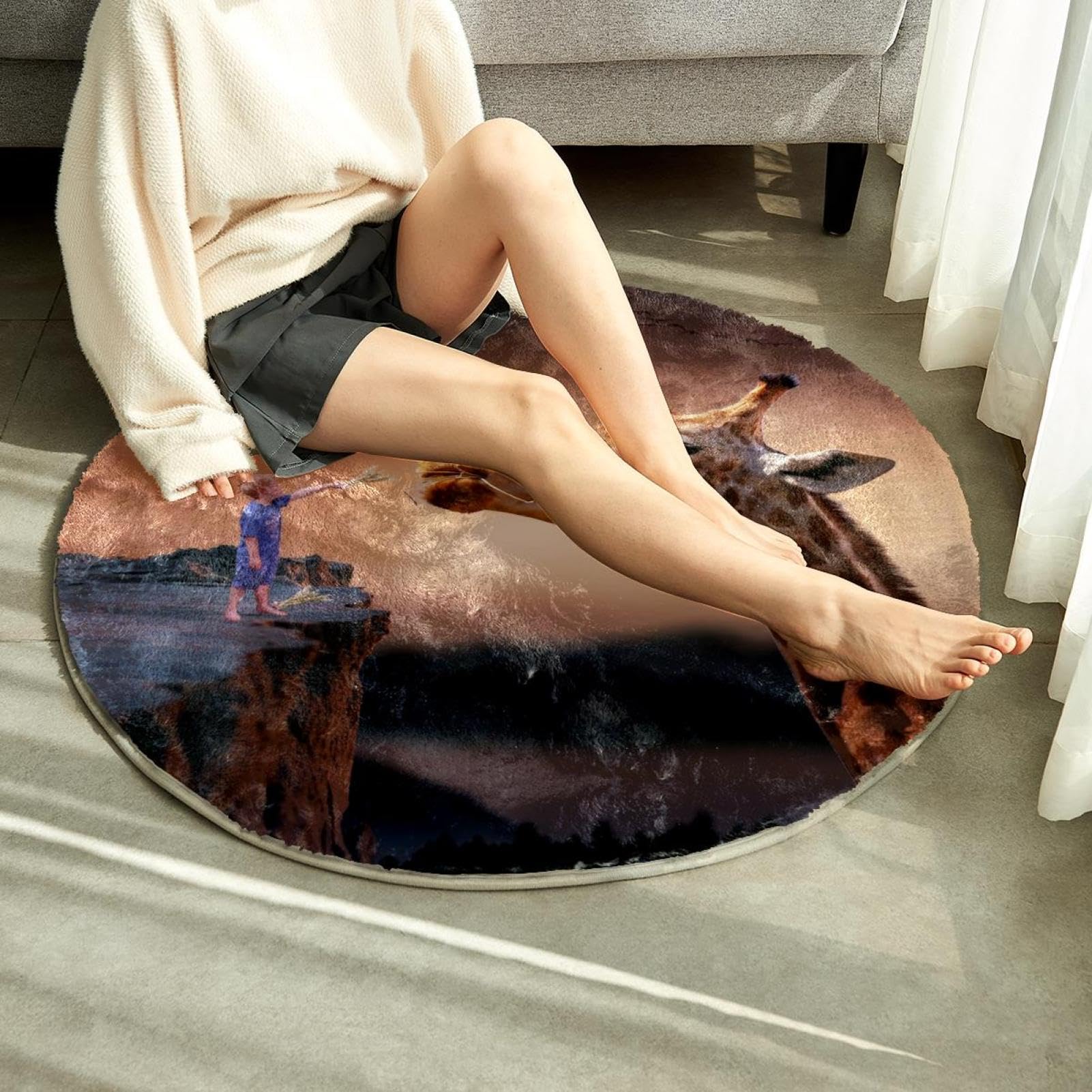 Alfombra suave y esponjosa de 80 cm, alfombra antideslizante de jirafa natural, alfombra lavable para dormitorio, sala de juegos, habitación de los niños, decoración