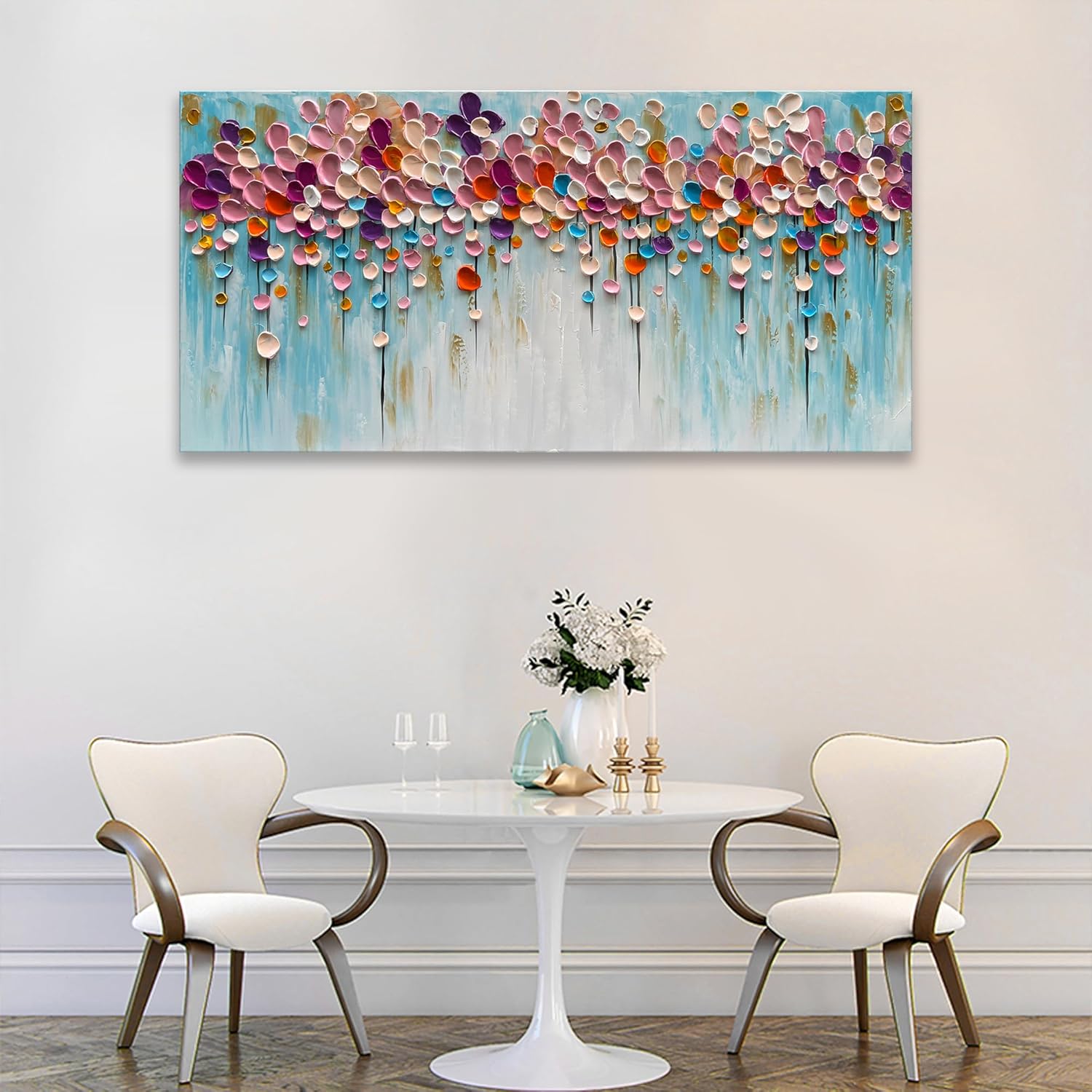 Hand-Painted 24x48 inch Red Flower Canvas Wall Art Painting Contemporary Art Works Living Room, Bedroom, Dining Room Wall Decoration