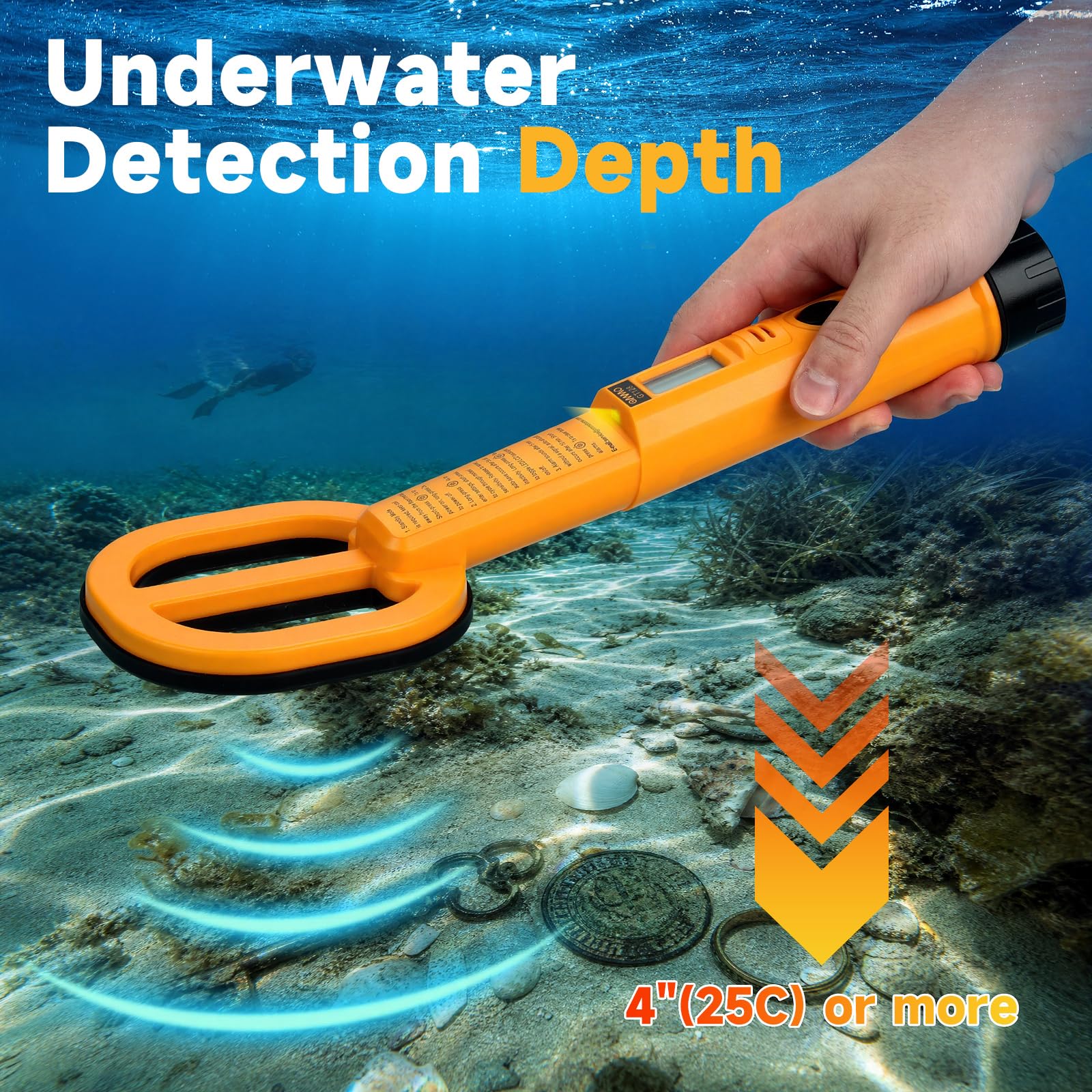 OMMO Detector de metales subacuático para adultos, detector de metales impermeable IP68 bajo el agua hasta 60 pies, detecta oro, plata y monedas con bobina de búsqueda grande, herramienta precisa de