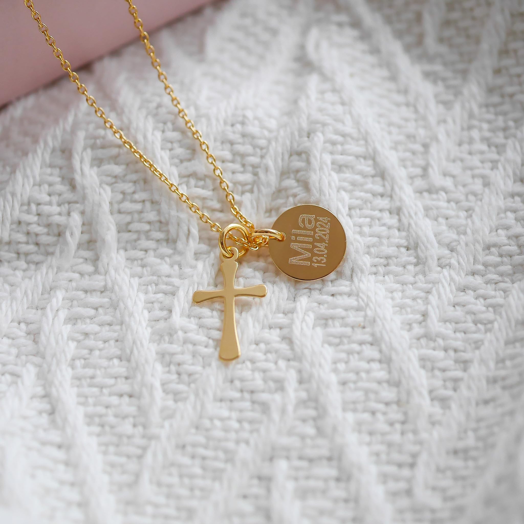 925er Silber Kreuz Halskette personalisiert als Geschenk zur Kommunion/Konfirmation/Taufe