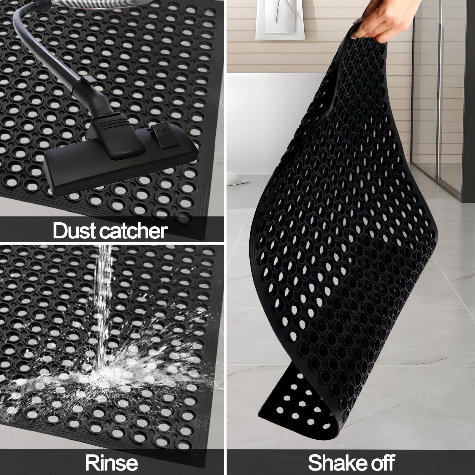Anti Fatigue Rubber Floor Mats, 24 x 36 Inch Non-Slip Restaurant Mat Door Mat Drainage Mat for Indoor Outdoor Wet Area, Pool Entry, Garden - Black