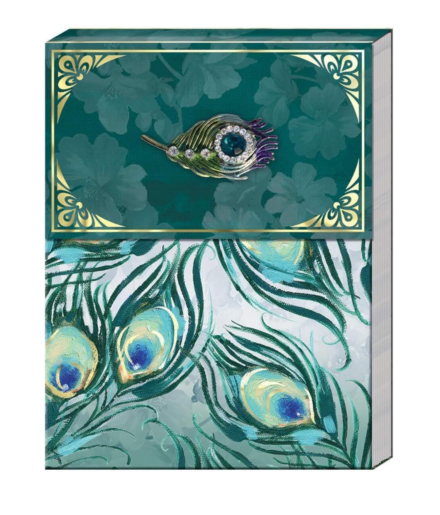 Punch Studio Flip-Top Notepad with 75 Sheets, 5" x 3.75", Emerald Peacock