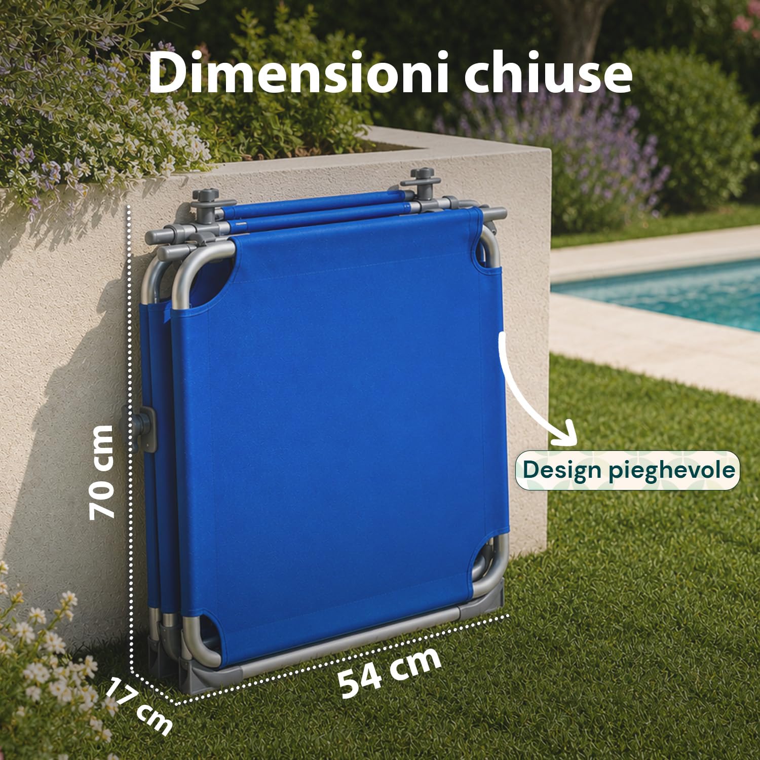 Avilia Lit de Plage Pliable avec Pare-Soleil – Chaise Longue réglable, Structure en Aluminium et Couverture en textilène, idéal pour la Plage, la Piscine et Le Jardin, 196 x 58 x 25 cm, Bleu