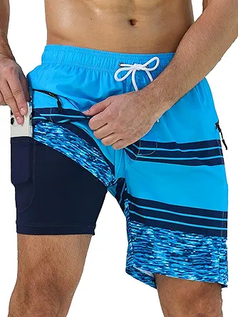 Mens Swim Trunks 7" with Compression Lining Quick Dry Bathing Shorts