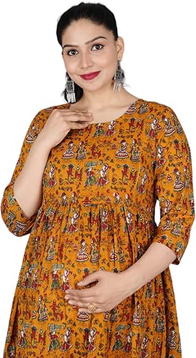 TANISHA Women's Maternity Feeding Anarkali Kurti (Pre & Post Pregnancy Dress)