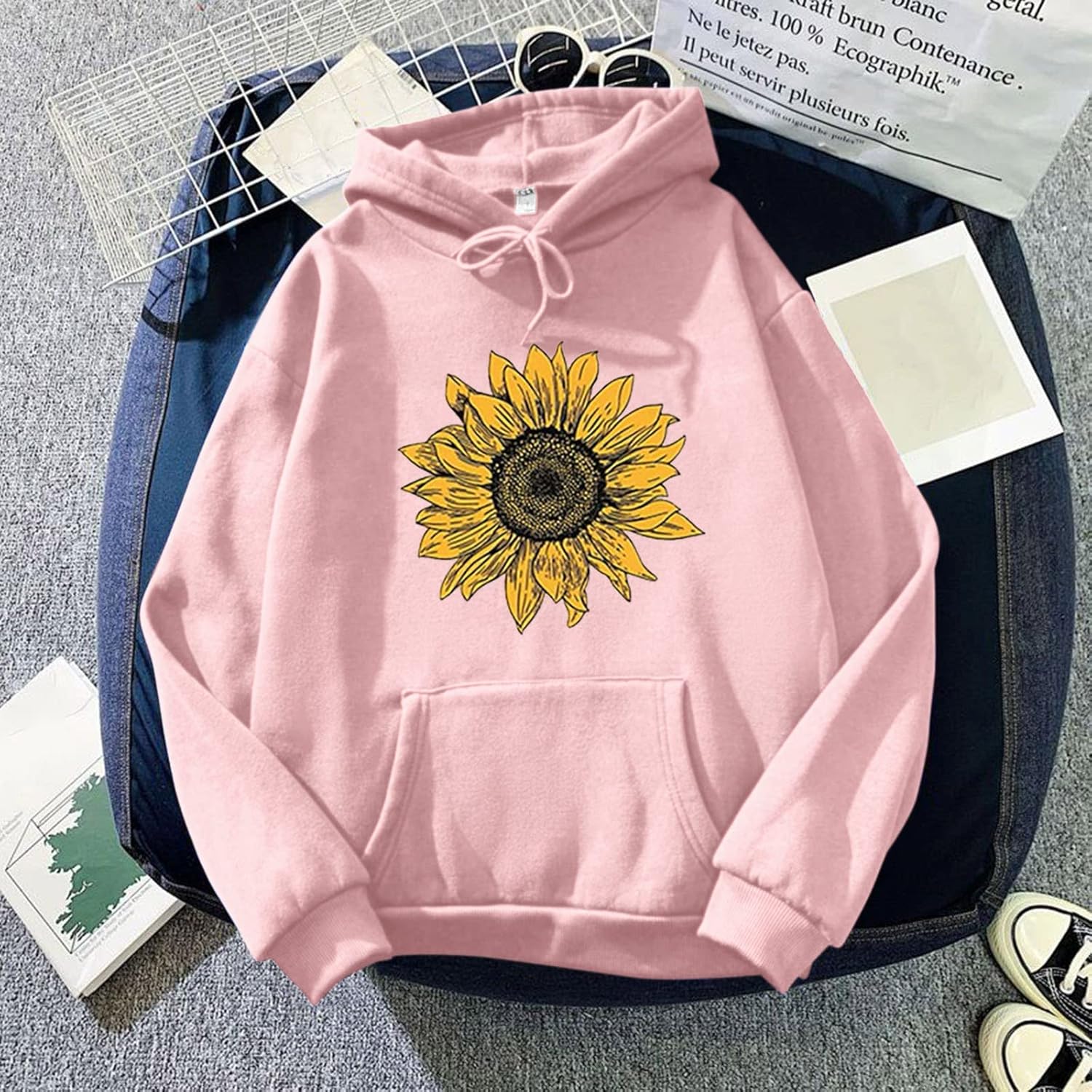 Cute Hoodies for Women Sunflower Print Oversized Sweatshirt Trendy Drop Shoulder Long Sleeve Casual Pullover Sweater - Image 2