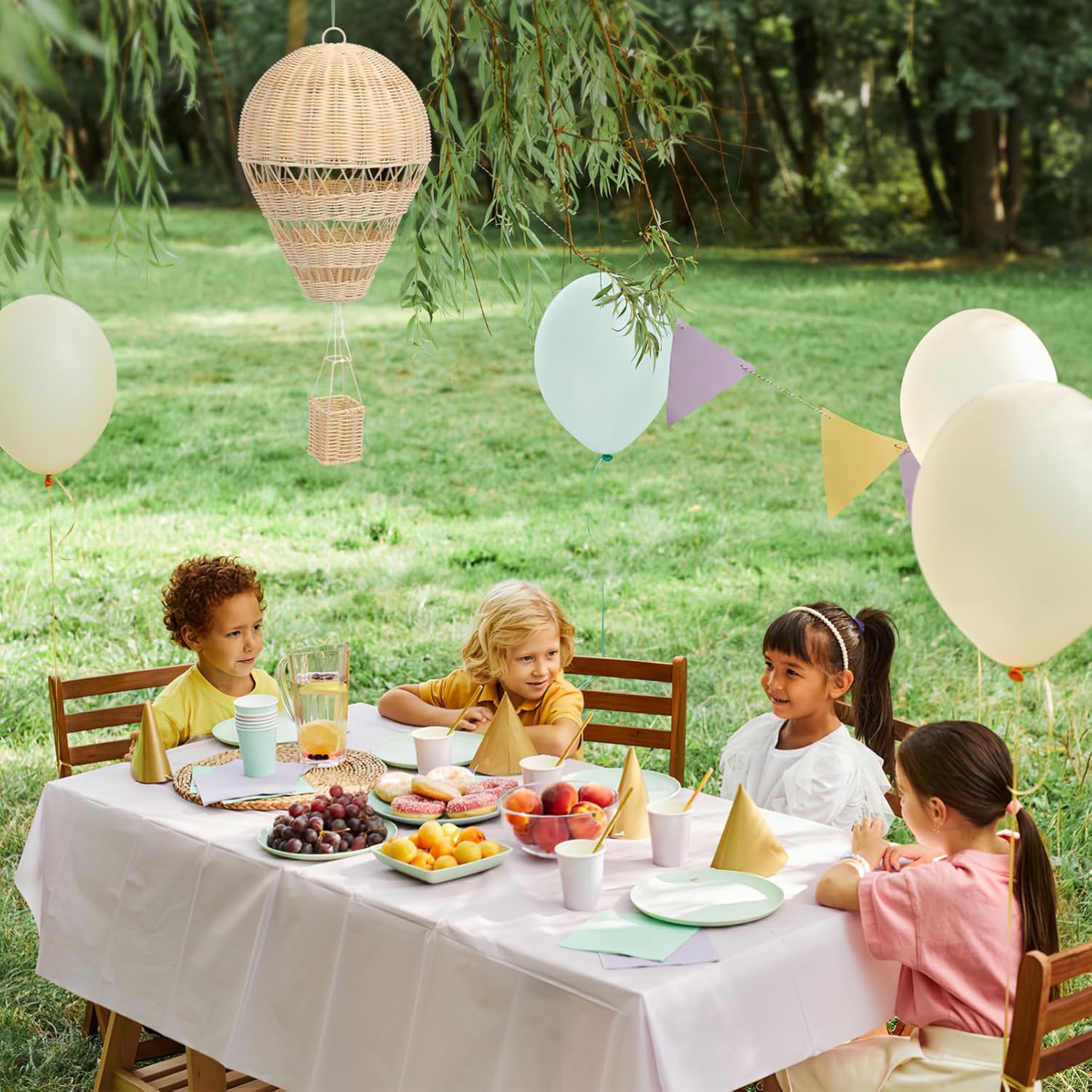 Kichvoe Hot Air Balloon Room Decor Rattan Hot Air Balloon Wall Decor with Basket for Room Art Pography Party Decor Rattan