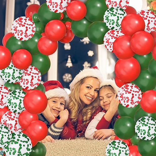 Miniatura 5 de RHGBINLI Kit de arco de guirnalda de globos de Navidad, 105 globos rojos, verdes, dorados y blancos con globos de bastón de caramelo para