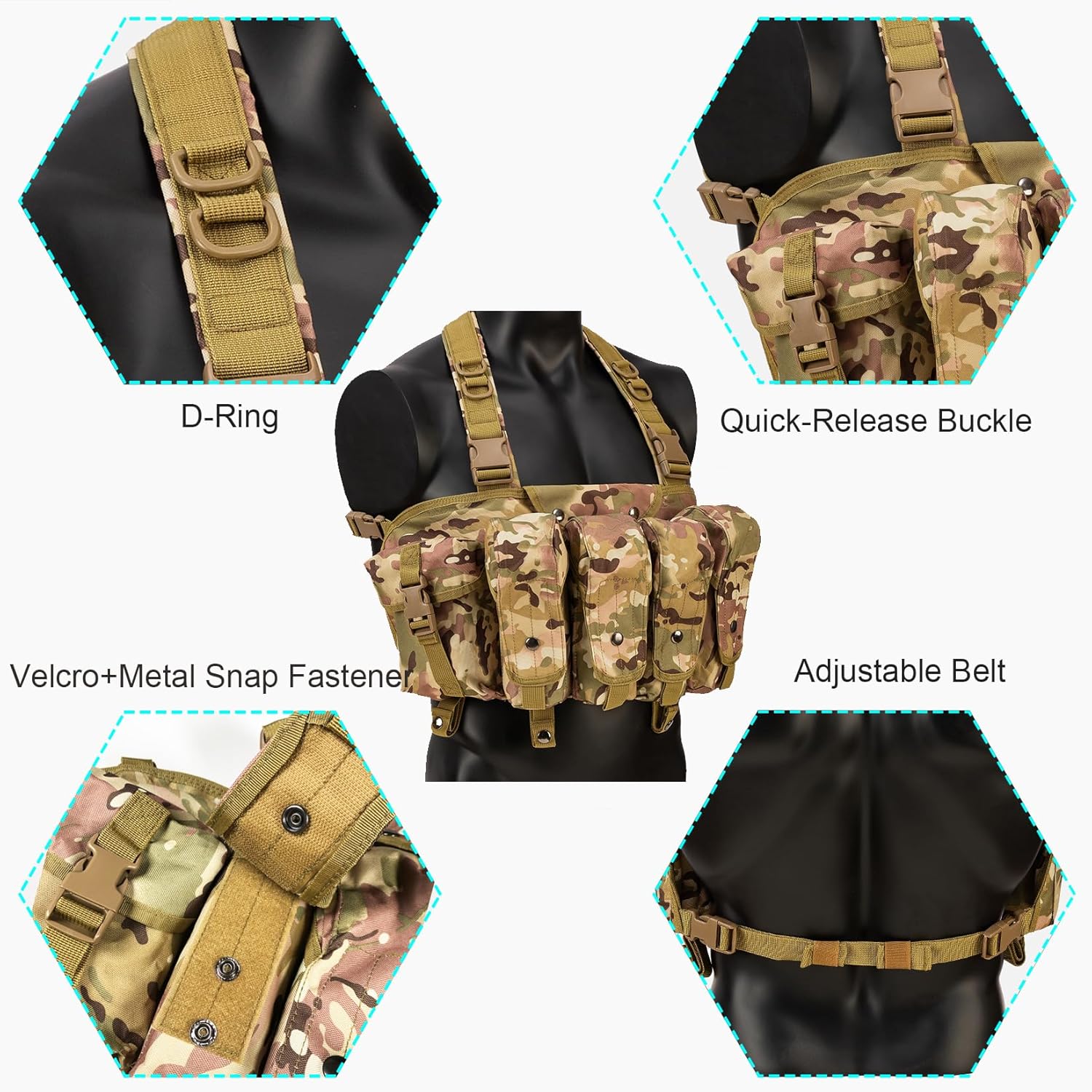 Tactical Chest Rig for Airsoft - AK Chest Rig -Adjustable Tactical Outdoor Hunting Chest Rig with Mag Pouches