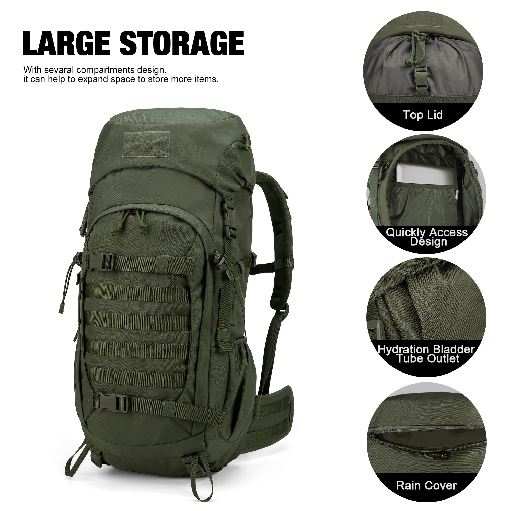 Mardingtop 60L Mochila Táctica Militar Mochilas de Asalto MOLLE de Gran Capacidad Bolsa de Emergencia para Excursionismo, Montañismo, Senderismo, Acampada