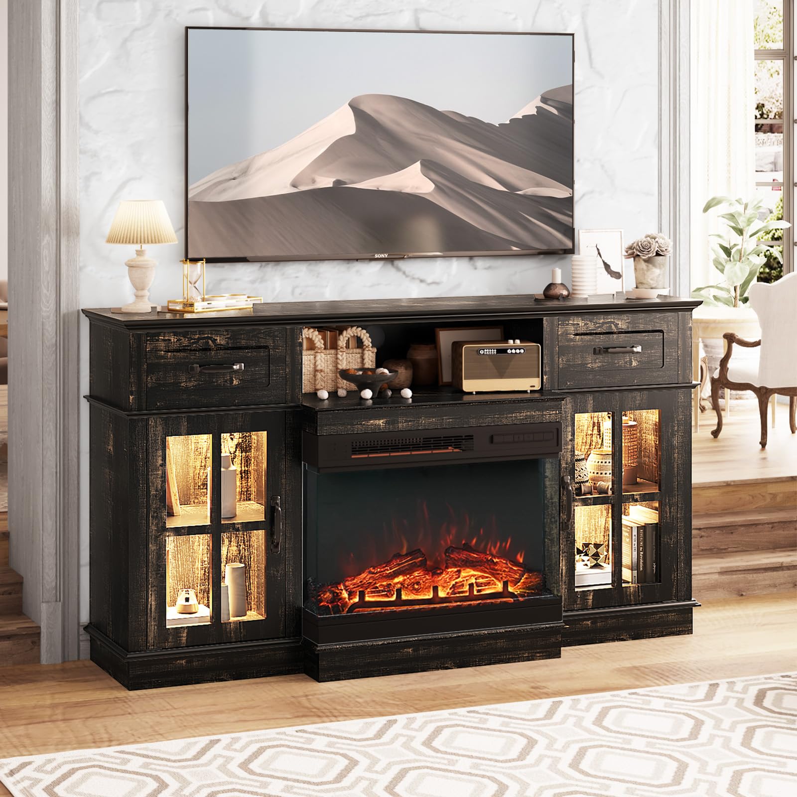 Amazon.com: Bonnlo Fireplace TV Stand for up to 65-Inch TVs