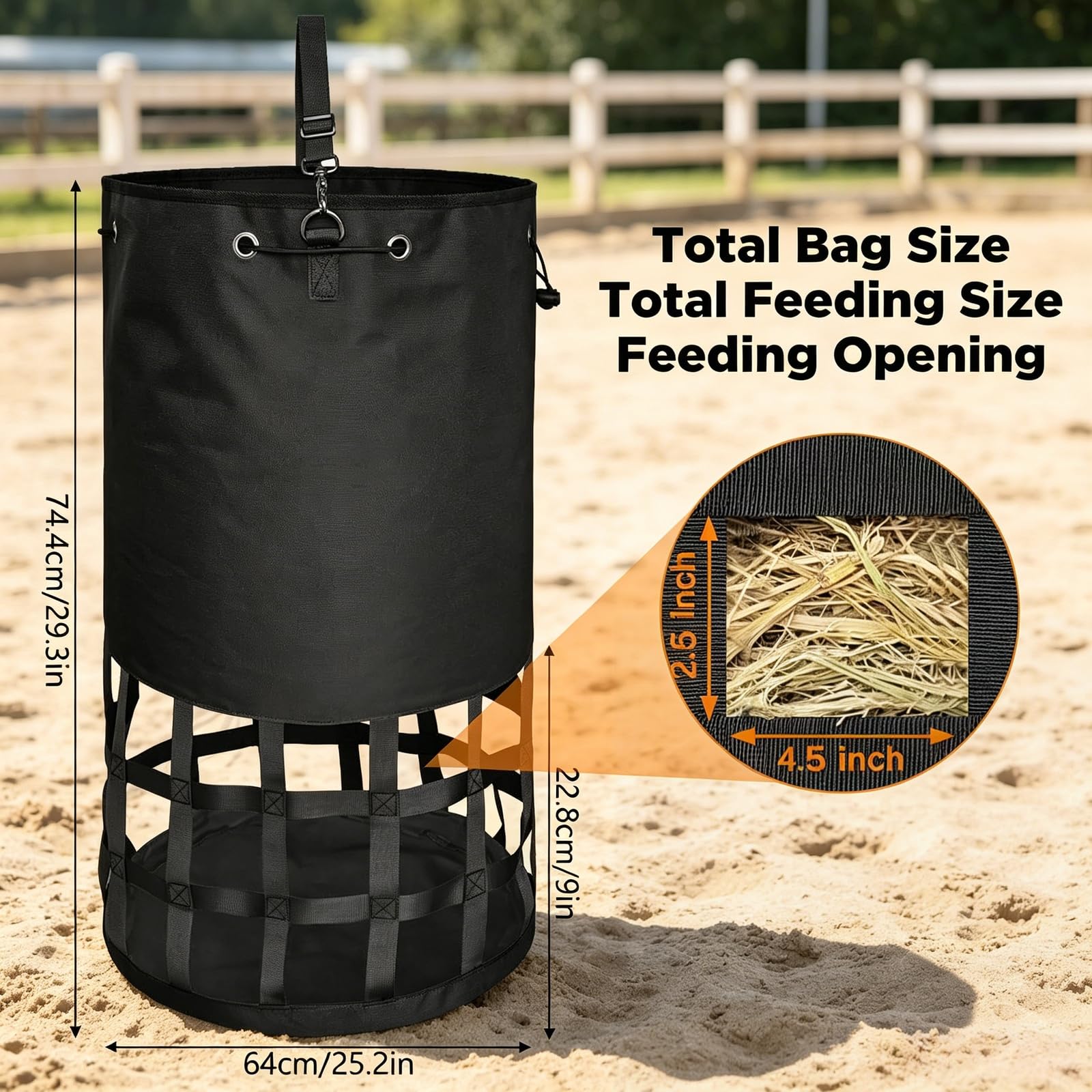 Heunetz engmaschig für Pferde, Esel & Ziegen | Premium XXL-Heusack für Pferde mit 6,5 cm Maschenweite, ideal für Übernachtung, Weide & Pferdeanhänger – langlebig & Slow-Feeding
