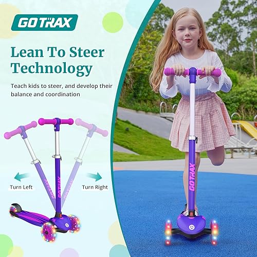 Vista 11 de Gotrax KS1 - Patinete para niños, ruedas con luz LED y 3 manillares de altura ajustable, plataforma antideslizante inclinada para dirigir y ampliar