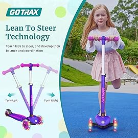 Gotrax KS1 Kids Kick Scooter, LED Lighted Wheels and 3 Adjustable Height Handlebars, Lean-to-Steer & Widen Anti-Slip Deck, 3 Wheel Scooter for Boys & Girls Ages 2-8 and up to 110 Lbs