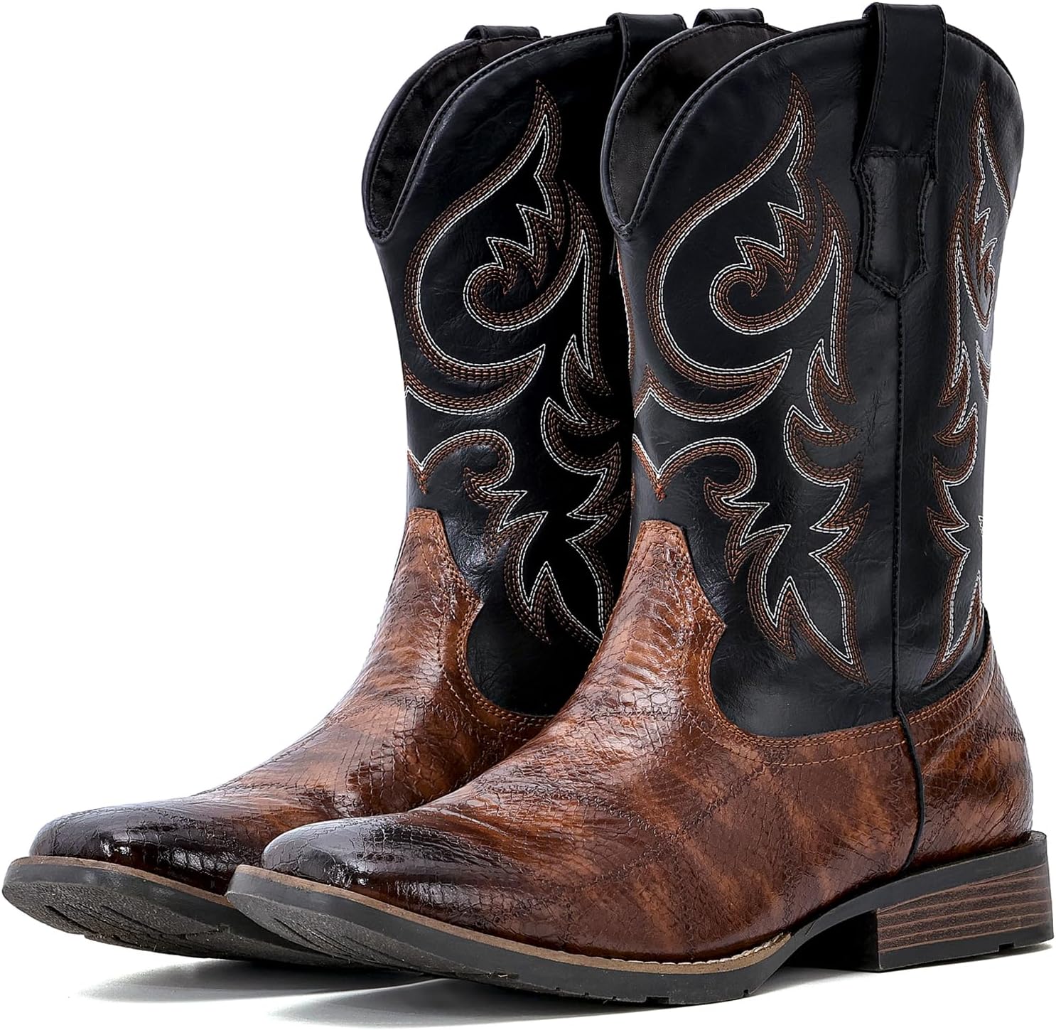 IUV Cowboy Boots Men Square Toe Western Boots Durable Classic Embroidered boot Pull On Slip Resistant Boot - Image 4