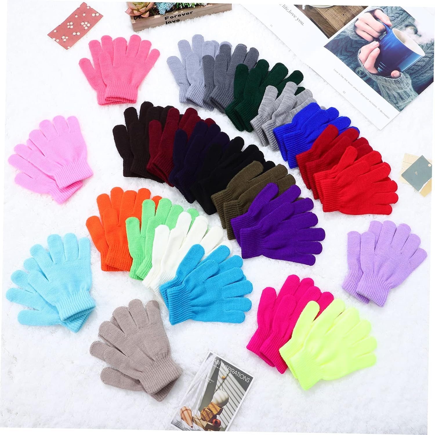 VANZACK 24pairs Boy Girl Gloves Knit Five-finger Gloves Thermal Outdoor Winter for Boys and Girls