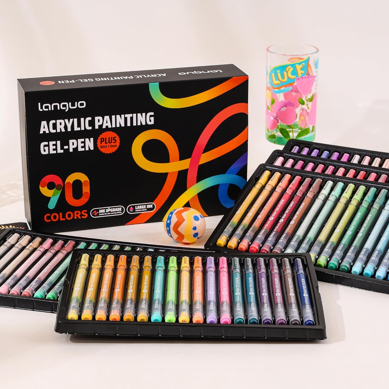 Acrylic Gel Pens for Coloring, 90 Colors Set 3D Acrylic Paint Pens with 1.0mm Bullet Tip for Adult Coloring, Colored Gel Pens for Black Paper, Rock, Glass, Fabric, DIY and Art Crafts Supplies