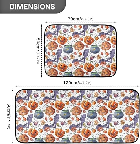 Miniatura 3 de Pfrewn Watercolor Halloween Kitchen Rug and Mat Set of 2 Anti Fatigue Non Slip Washable Pumpkin Maple Leaf Runner Rugs Floor Mats for Holiday
