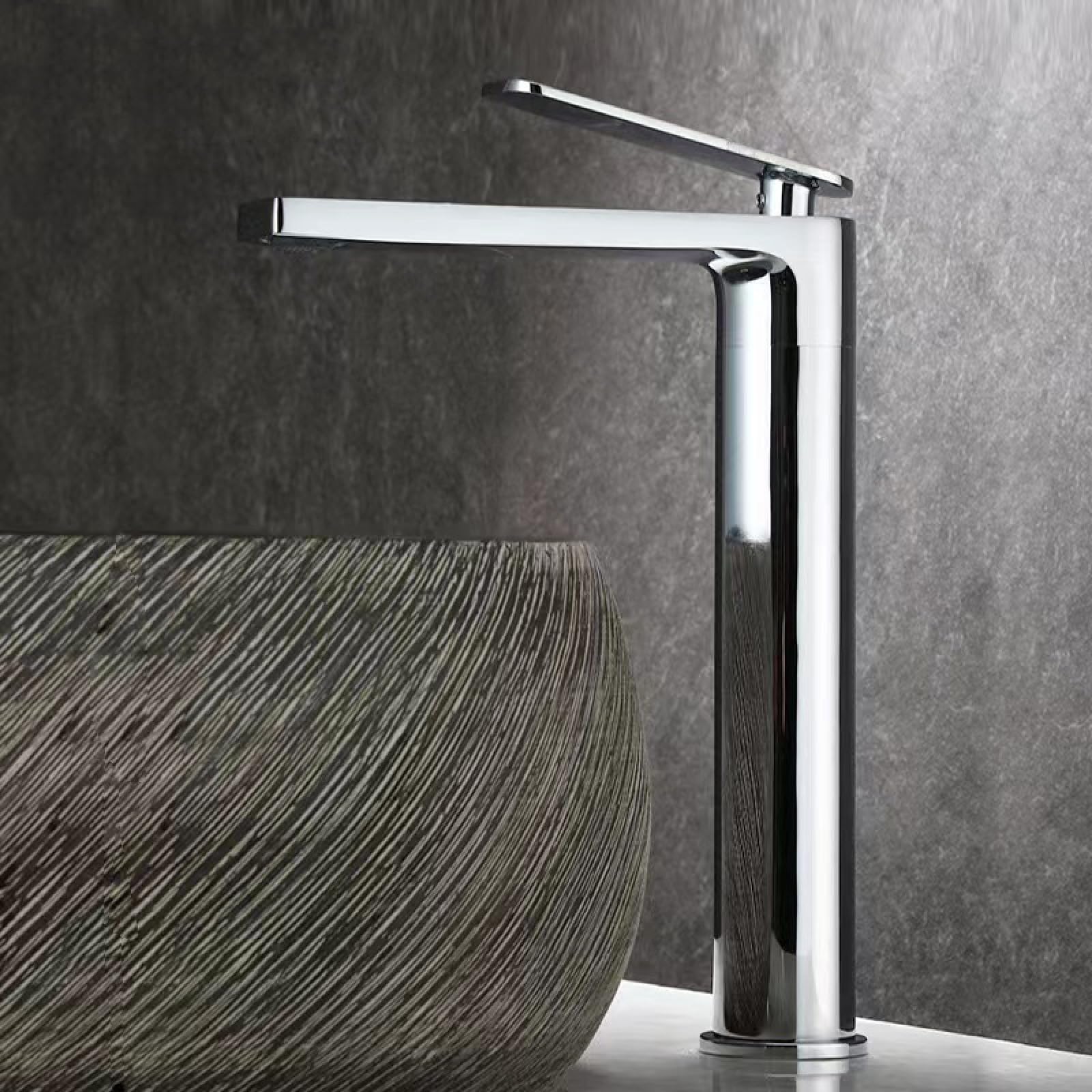 Bathroom Hot and Cold Water Copper Countertop Basin Faucet, Electroplated High
