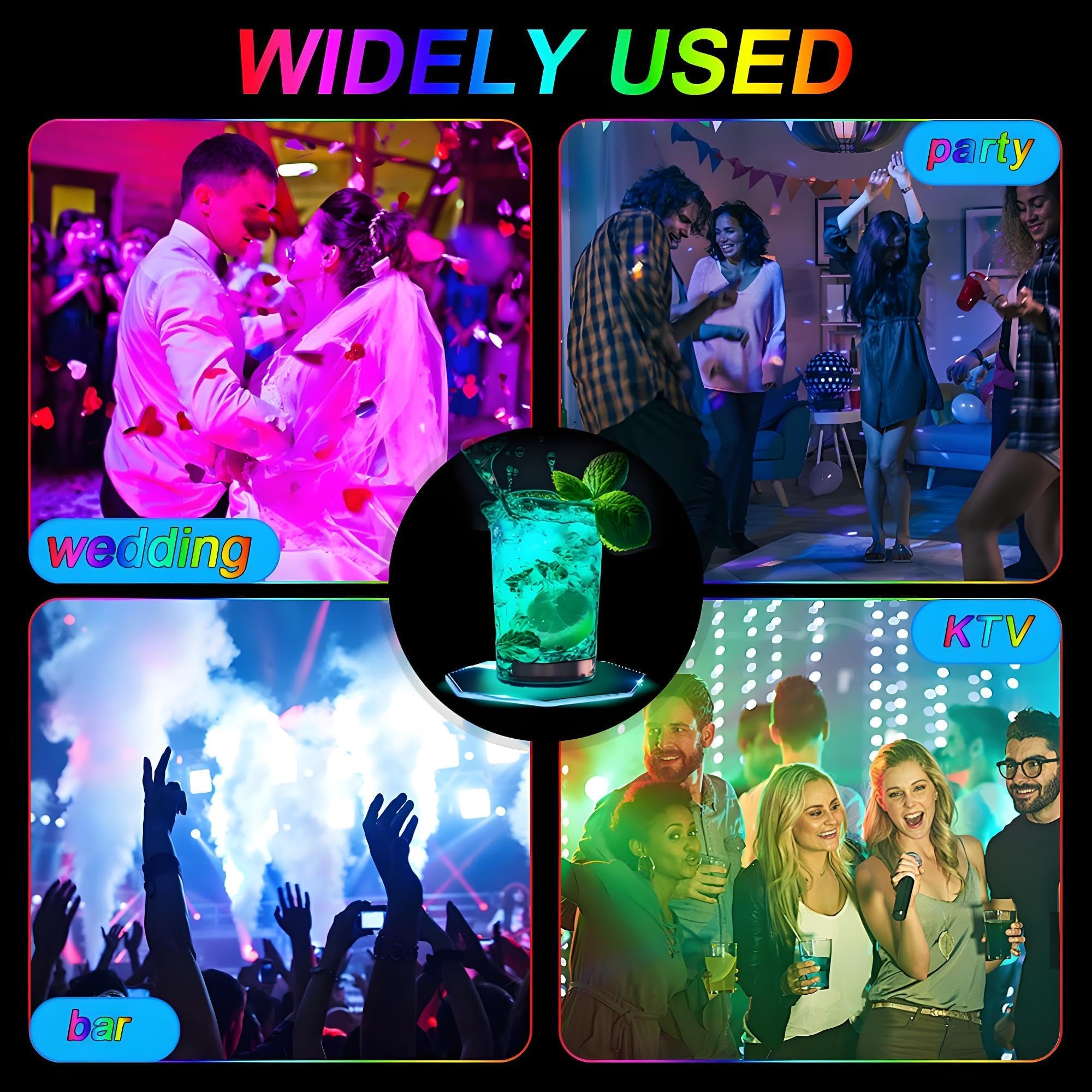 XPJBKC Lichtgevende onderzetters, 15 stuks, 7 kleuren, onder glas, led, 6 cm, zelfklevende onderzetters, led, rond, L Ed onder glas, voor bar, feest, bier, bruiloften