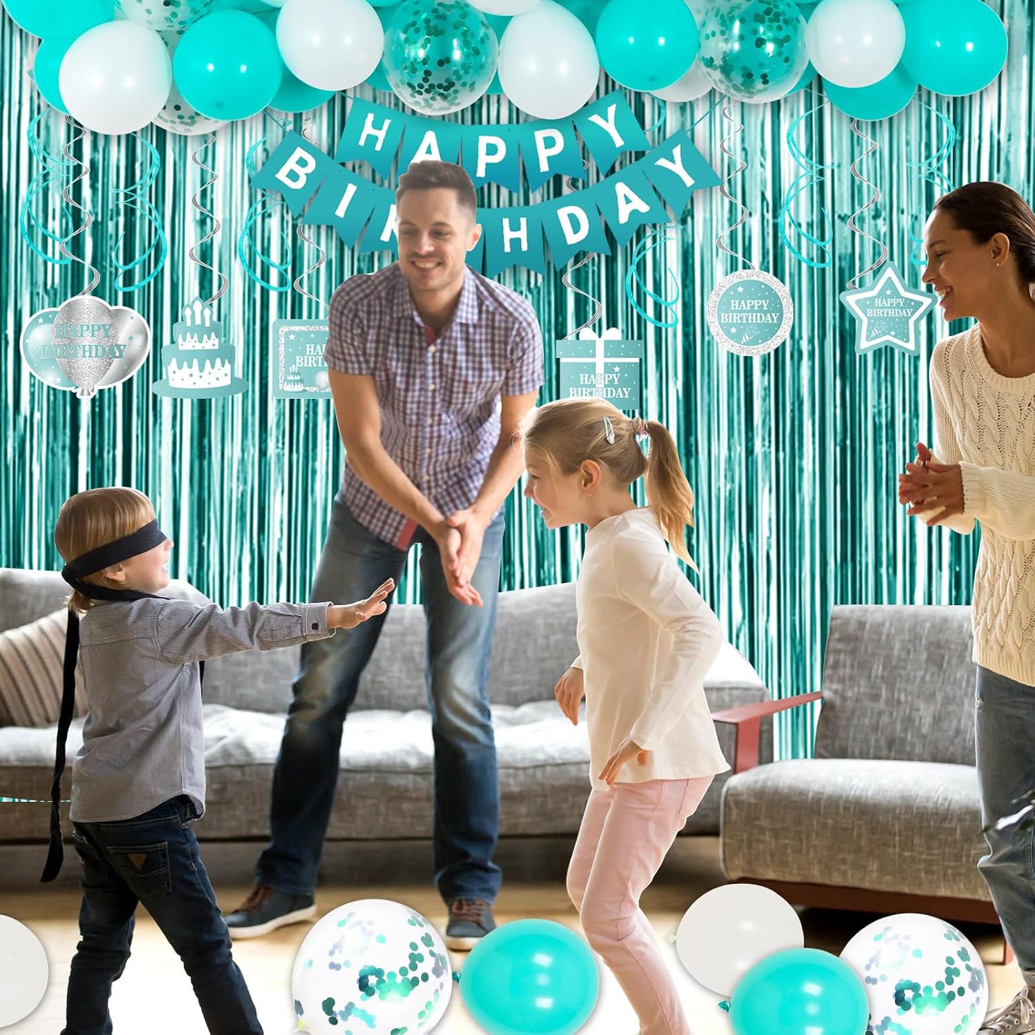 Teal Birthday Decorations for Girls Women, Happy Birthday Decorations for Women Birthday Party Balloons Decor with Foil Backdrop, Tablecloth, Happy Birthday Banner Bday Party Supplies for Her - Image 3