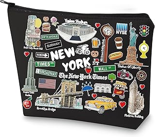 New York Cosmetic Bag New York Souvenir Gift New York Vacation Makeup Zipper Pouch Bag New York Merchandise (New York-BL)