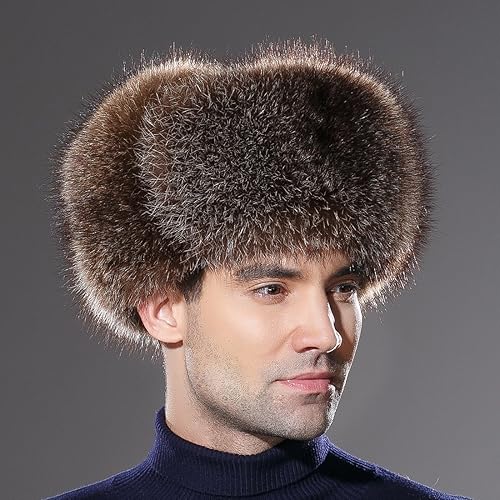 Vista 6 de URSFUR Sombrero de invierno para hombre, gorra de trampero ruso Ushanka de zorro real
