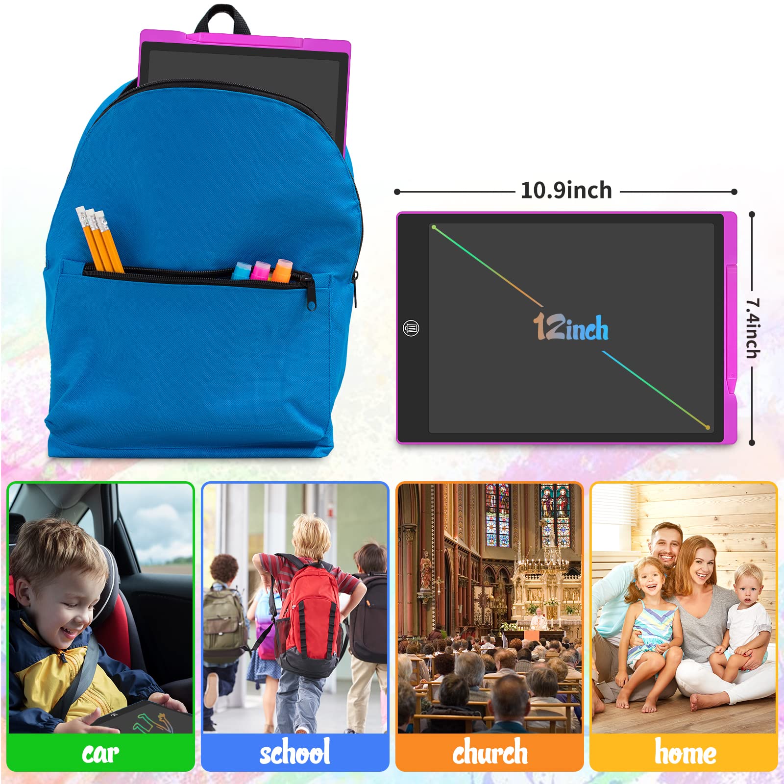 GUYUCOM Tablet 12 Cali - Magiczny Łupek, Tablica dla Dzieci 2-8 Lat, Zabawka dla Dziewczynki, Tablet Rysunek
