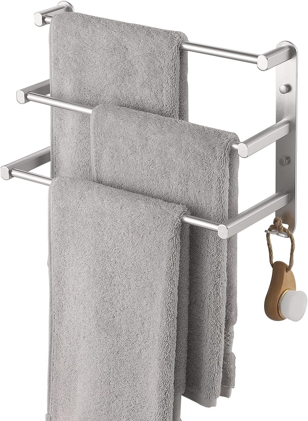 KES Towel Rail Wall Mounted 40CM 3Tier Bathroom Towel Rack with Hooks