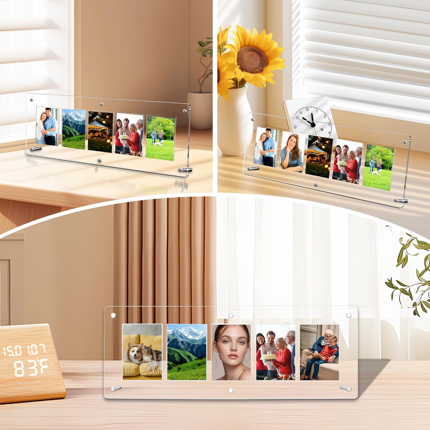 CELSOL 16" Acrylic 5-Card Display Frame – For Trading Cards, PSA Graded Cards, Sports Cards, Baseball Cards, Mini Pictures, Photos, and Stickers (within 3.6"x2.6") – Ideal for Home, Office, and Gifts