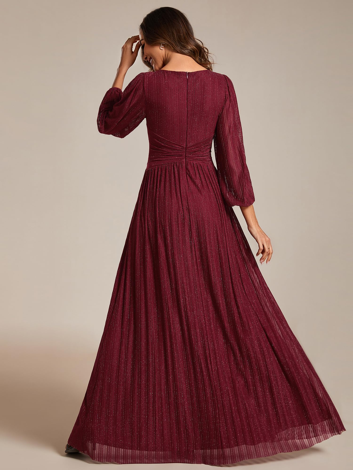 Ever-Pretty Robe de Soirée Femme Longue Brillants Plissé A Line Col V Chic EE01961-P