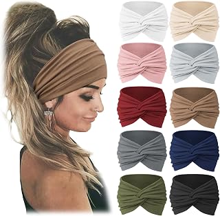 Jesries 10 PCS Women Headbands African Wide Hair Wrap Extra Turban Head Bands for Lady Large Sport Workout Stretch Non-slip Big Hair Bands