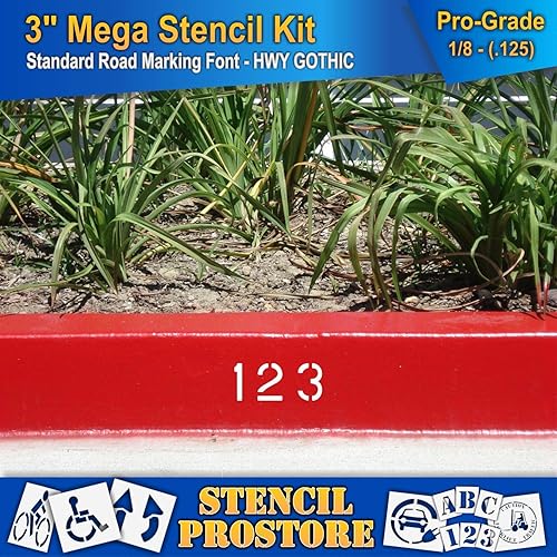 Miniatura 4 de Plantillas Curb & Median - Juego MEGA AlphaNUM de 3 pulgadas - (64 piezas) - 3 x 2 x 18 pulgadas (128 mil) - Grado profesional