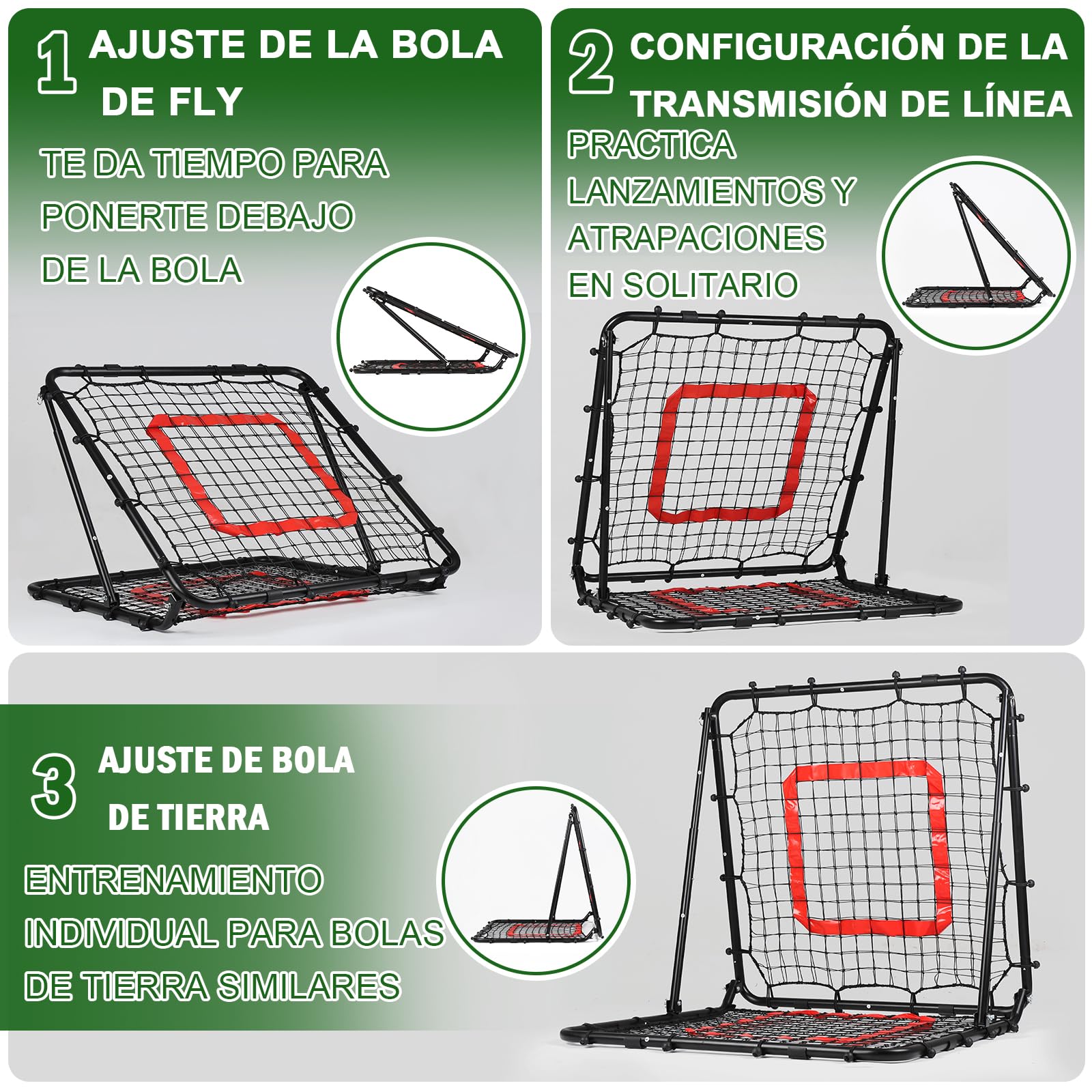 Red de Rebote Fútbol Plegable, Malla de PE de Doble Capa, Ángulo Ajustable