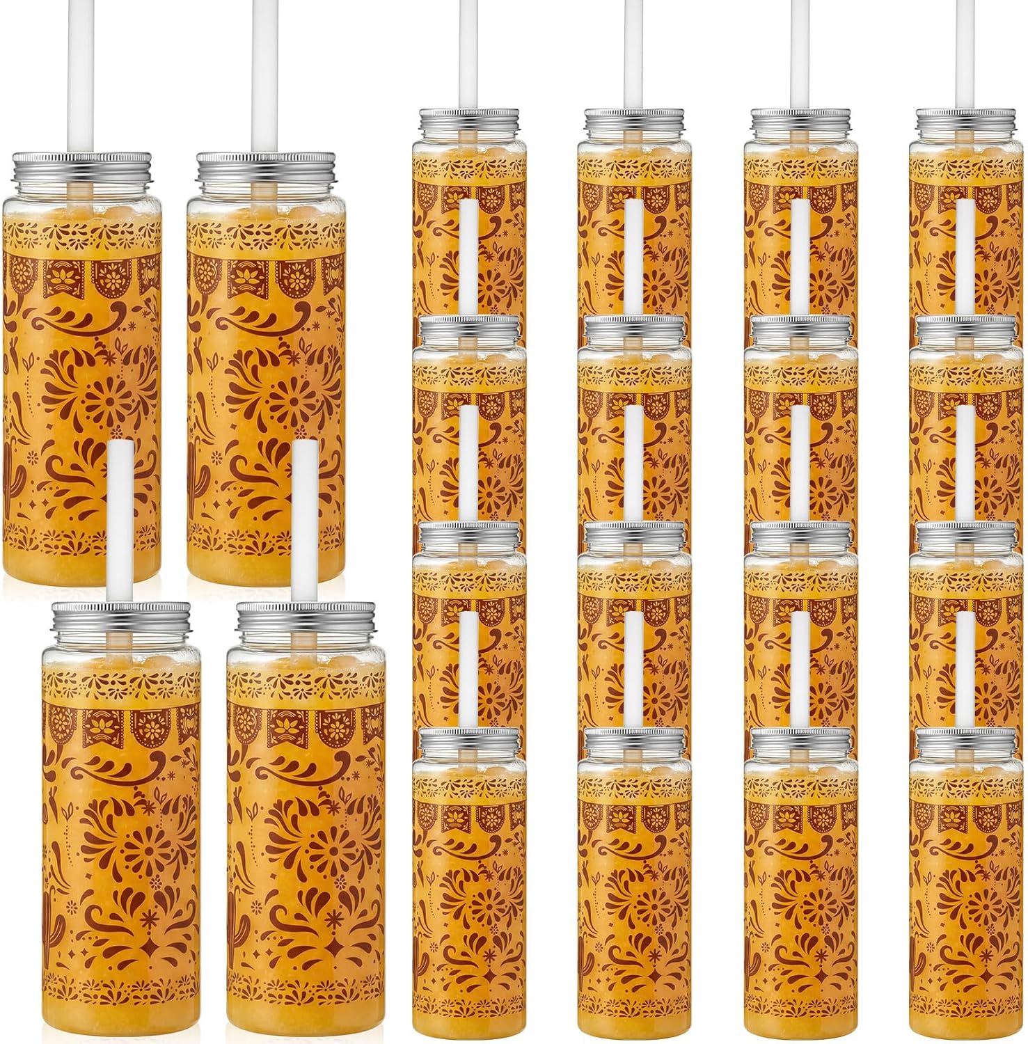 24 Pcs Cielito Lindo Party Favor Plastic Cups with Lid and Straw 14 oz Reusable Mexican Themed Party Decorations Tumbler Beer Can Iced Coffee Cup Gifts for Wedding Candle Making DIY Craft