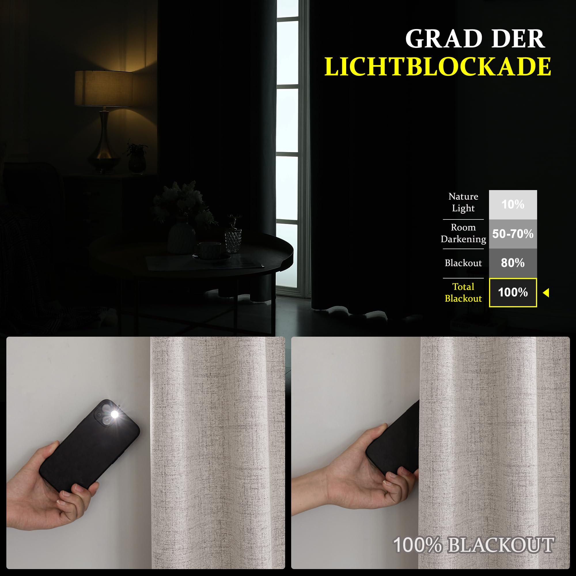 CUCRAF Cortinas opacas de lino 100% con ojales, cortinas opacas, cortinas opacas, 229 x 229 cm, juego de 2 unidades, cortinas térmicas, protección contra el frío, aislamiento acústico, para salón o