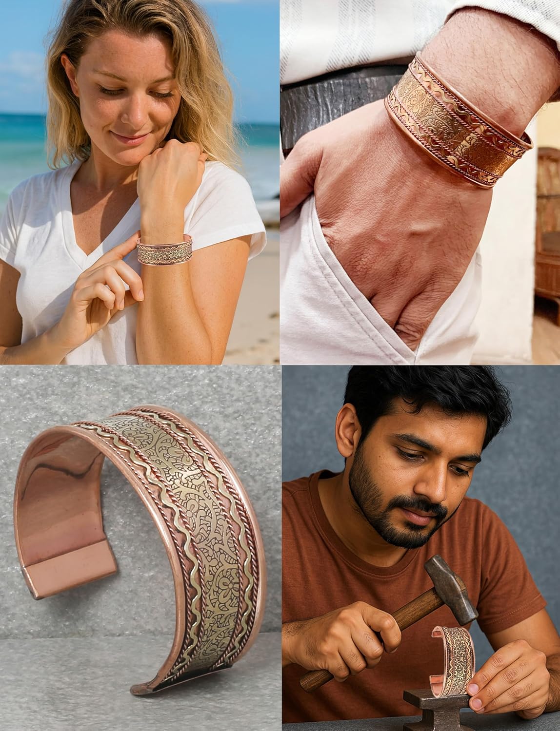 Touchstone copper bracelets | gift for men women |adjustable 100% pure solid real engraved wide cuff jewelry | handmade tibetan bangle bracelet | Beautiful embossed celtic design. - Image 2