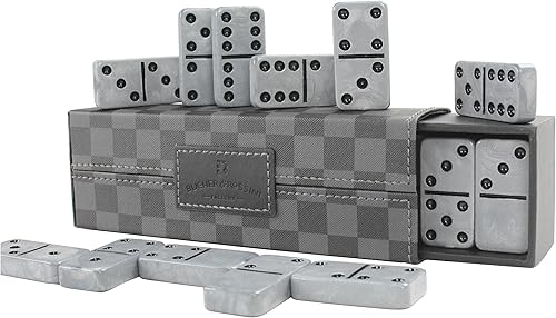 Miniatura 8 de Vovotuzzi Juego de 28 fichas de dominó para adultos y niños de 8 años en adelante para la noche de juegos de familia (gris)