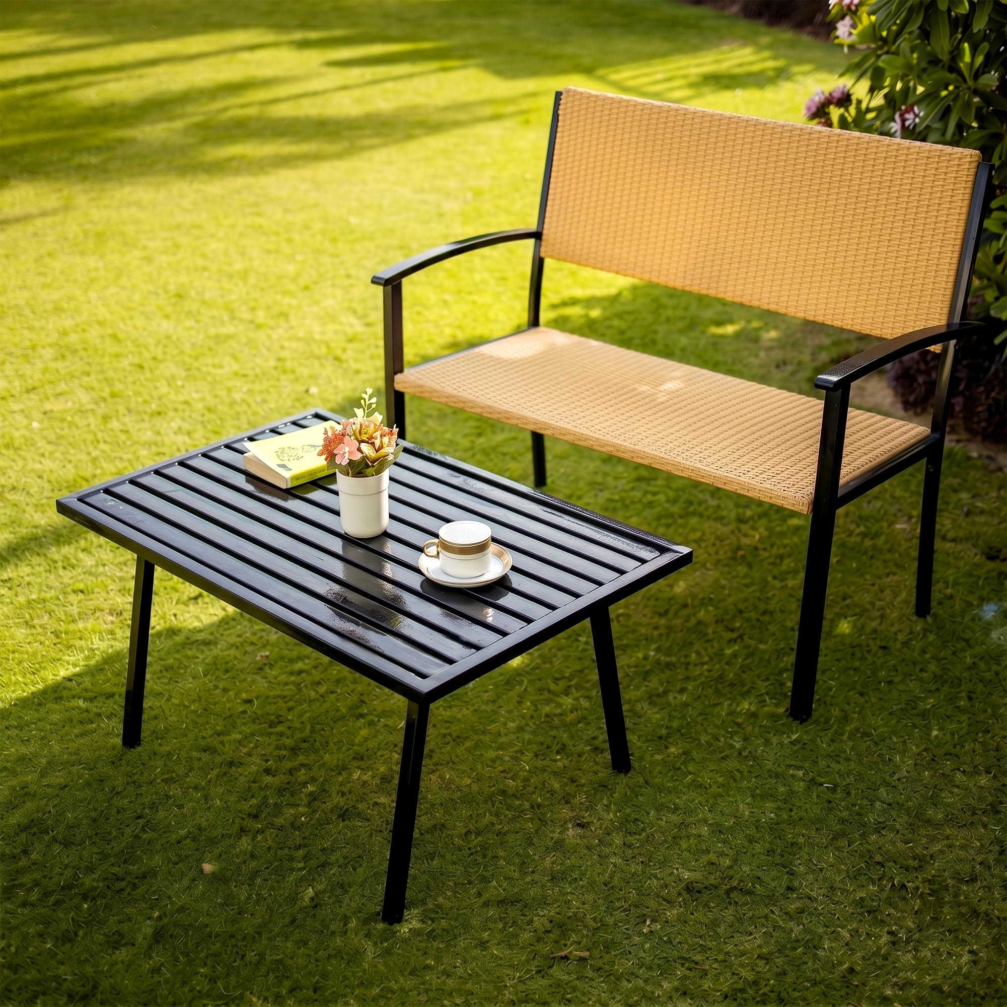 BRISHI 2 Seater Garden Bench with Center Table for Indoor & Outdoor Park/Patio/Living Room/Terrace/Balcony (Honey)-image-47